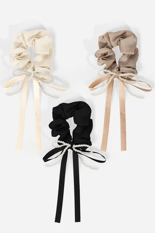 Pearl Bow Hair Scrunchie
