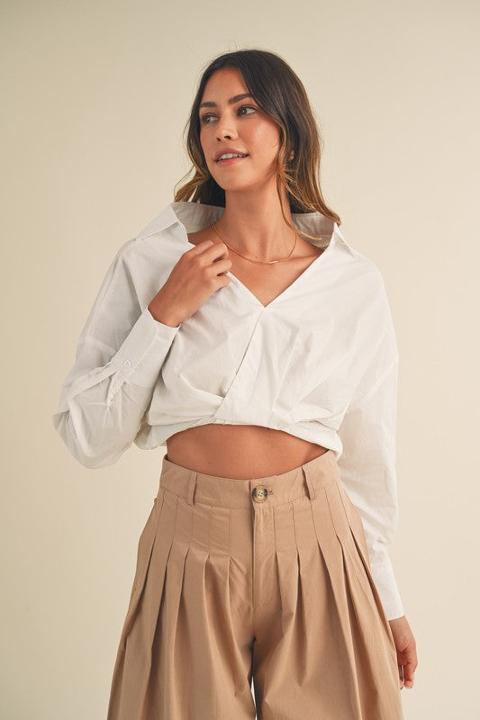 Collared Front Twist Crop Top