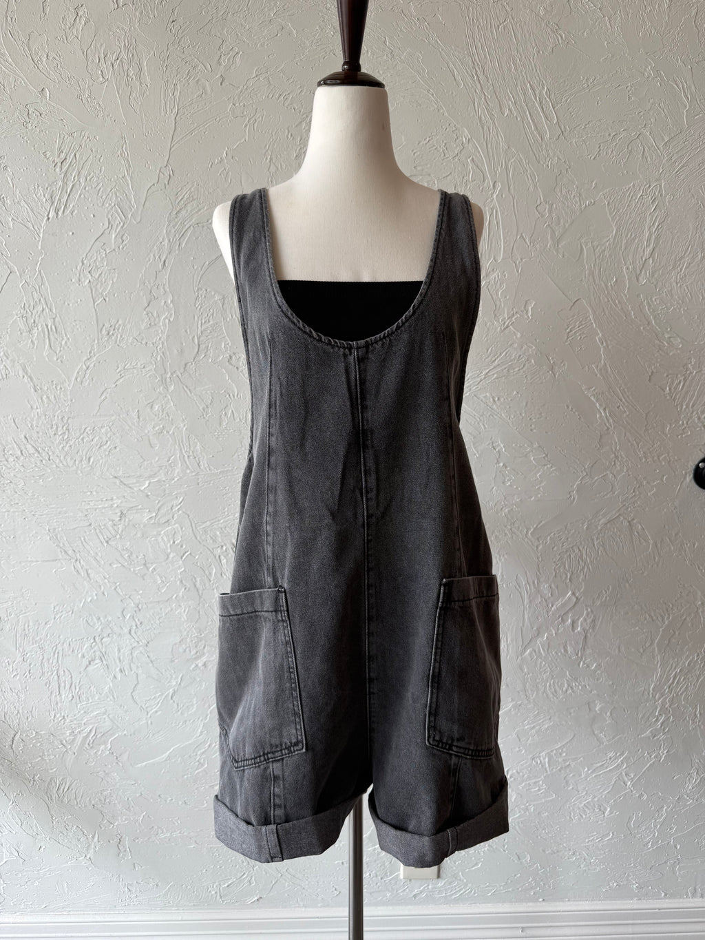 Black Denim Overall Romper