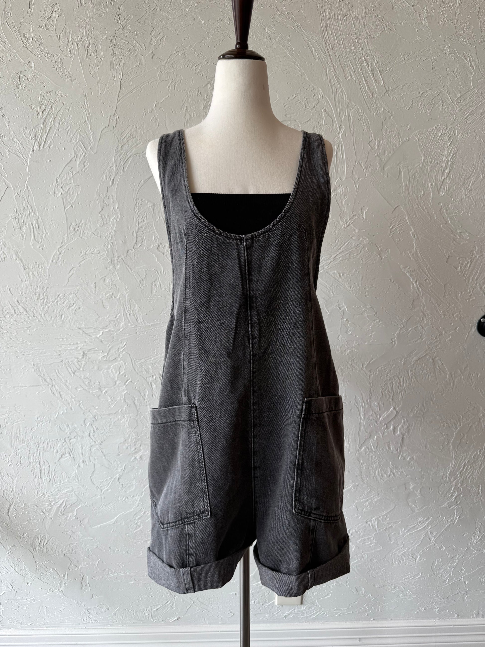 Black Denim Overall Romper