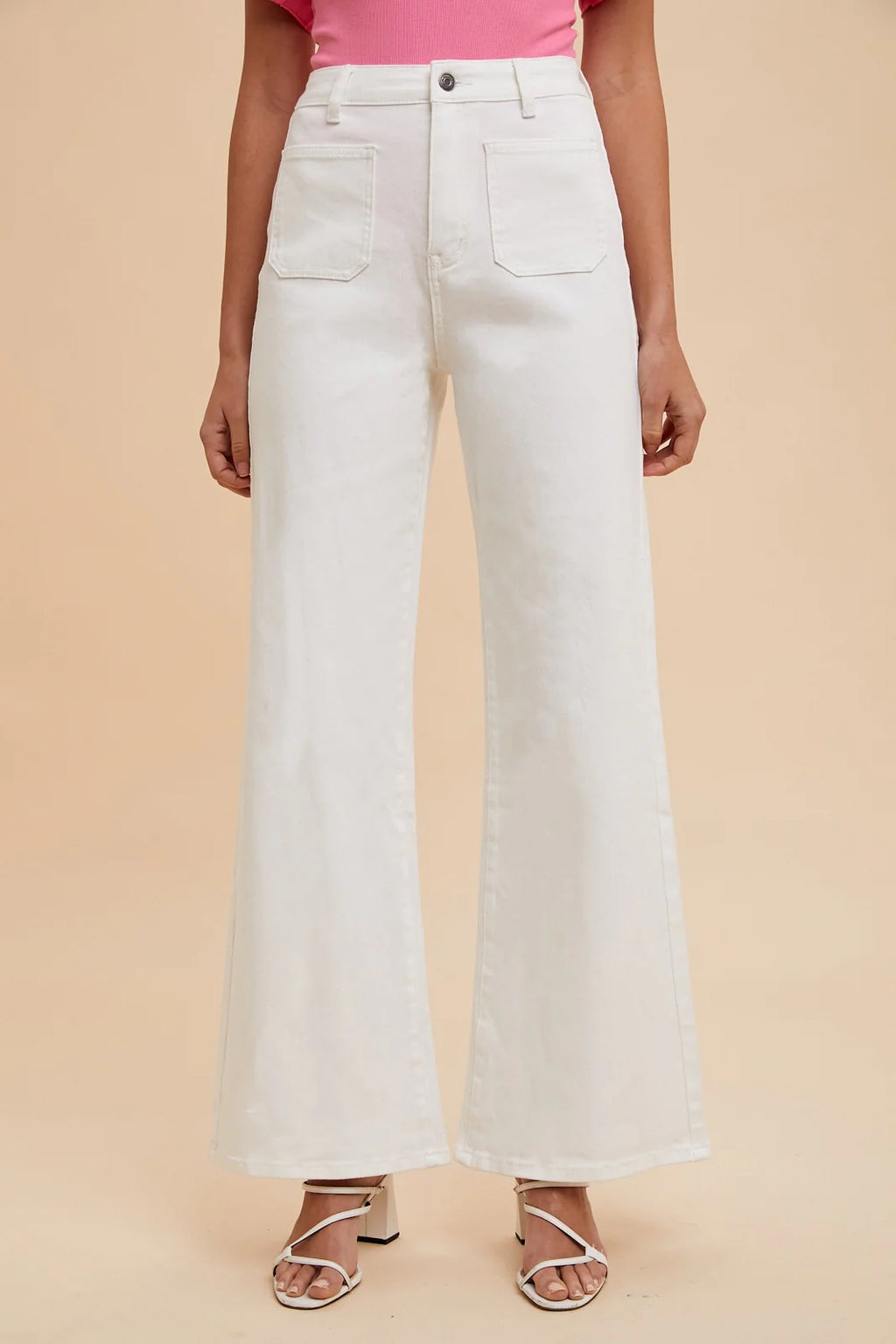 Front Pocket Wide Leg Jeans - White