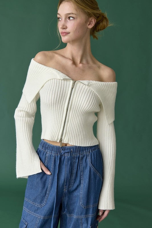 Audrey Ribbed Zip Up Sweater