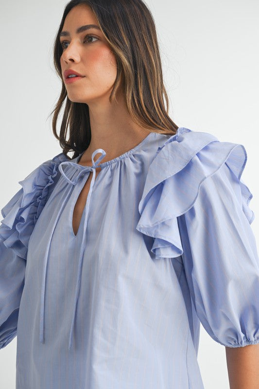 Kaylee Ruffle Sleeve Striped Blouse