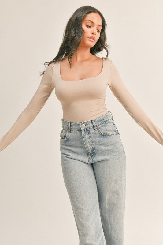 Double Snoop Neck Bodysuit - Taupe