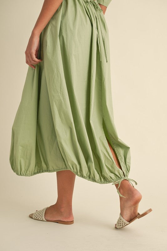 Drawstring Open Back Midi Dress