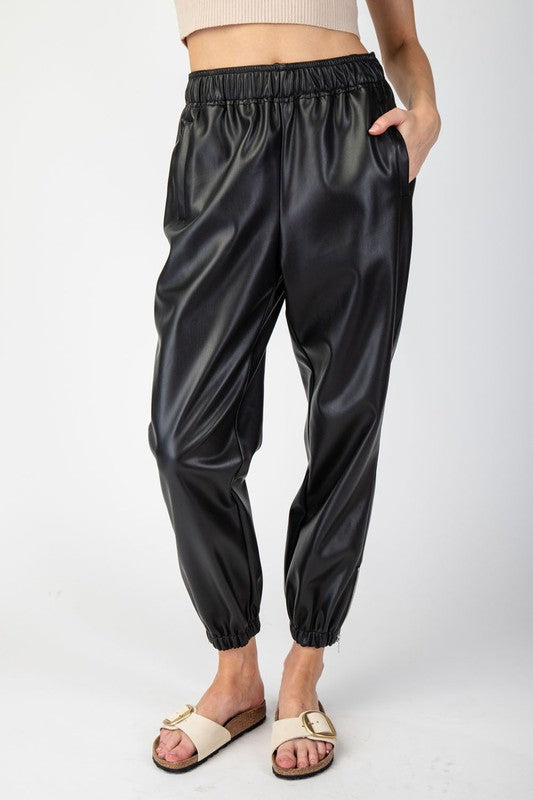 Pleather Joggers - Black