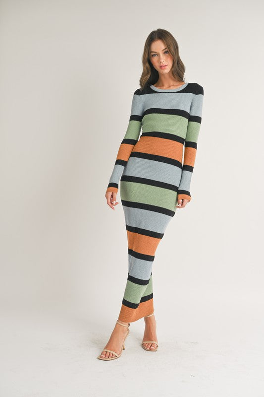 Color Block Bodycon Maxi Dress