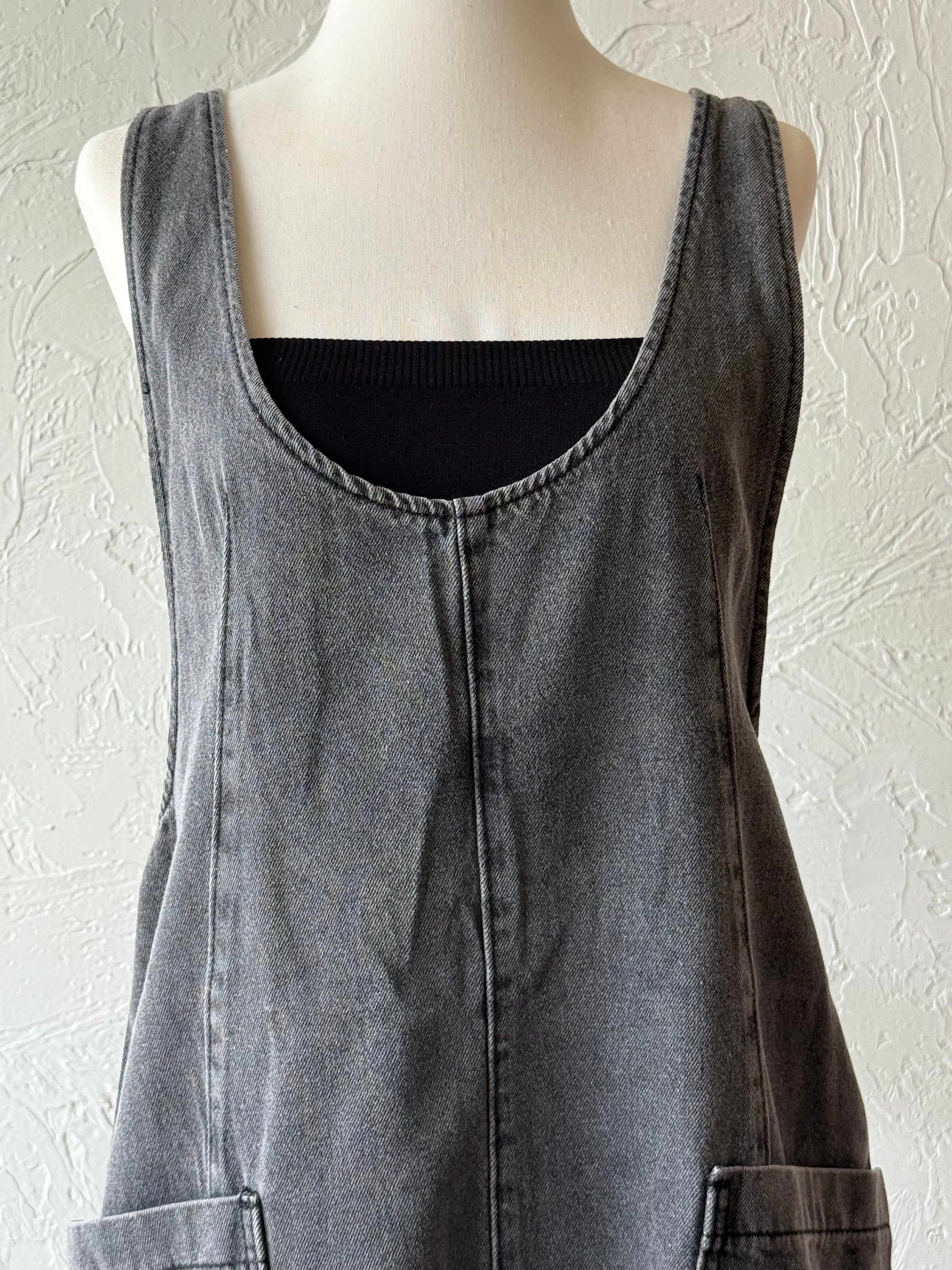 Black Denim Overall Romper