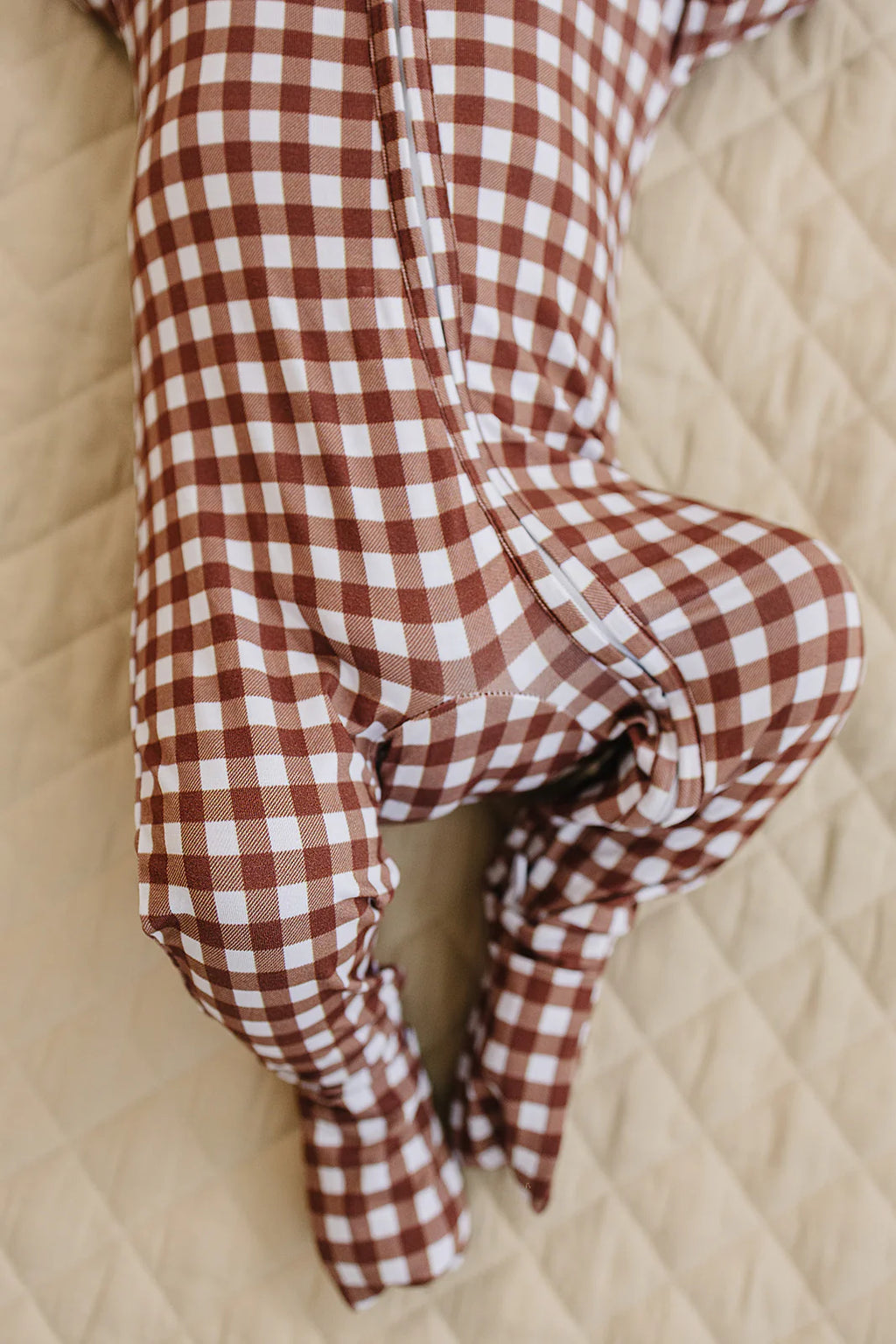 Bamboo Zip Romper - Chocolate Gingham
