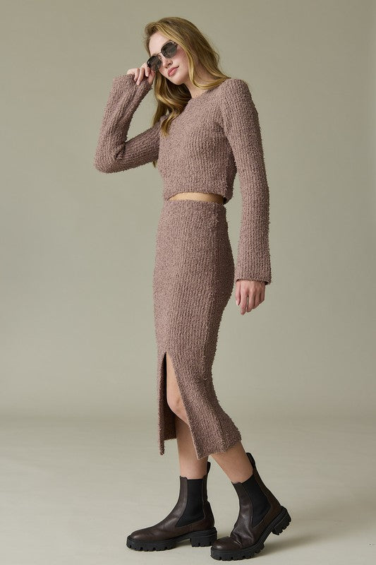 Anaya Crop Knit Set - Taupe