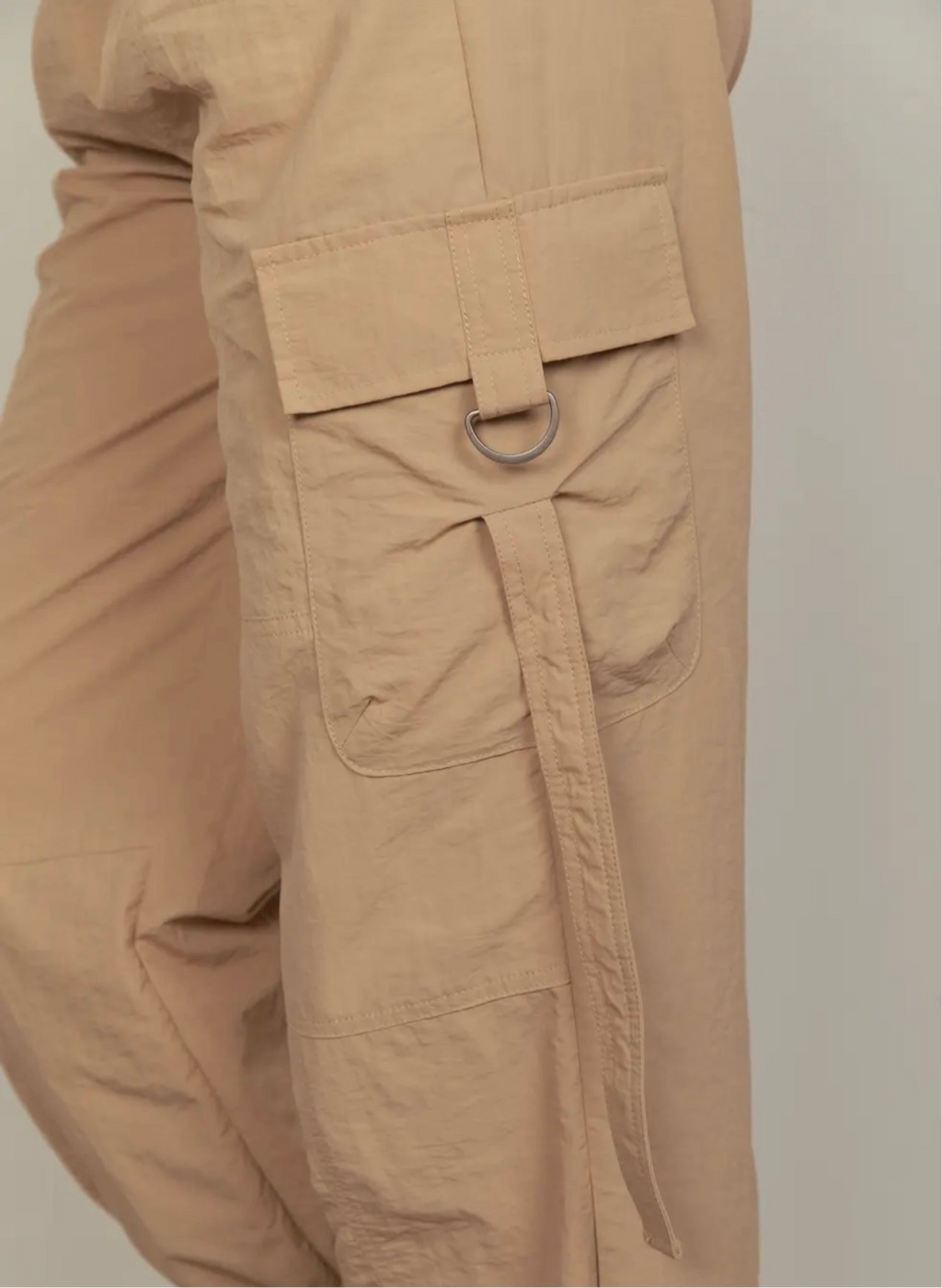 Elastic Waist Cargo Pants - Taupe
