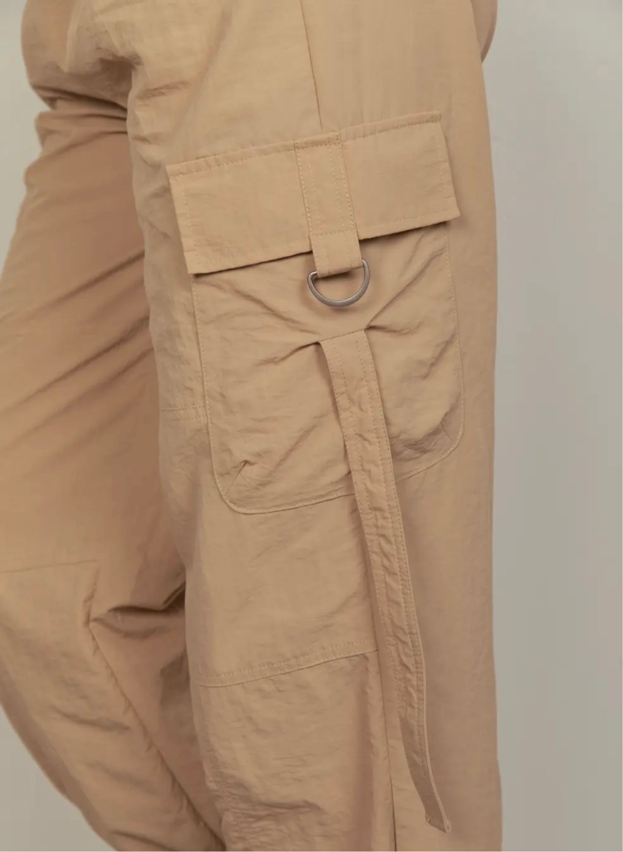 Elastic Waist Cargo Pants - Taupe