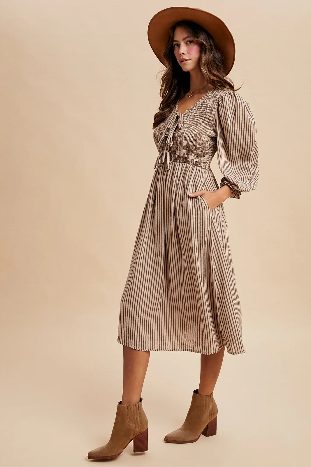 Mocha Striped Midi Dress