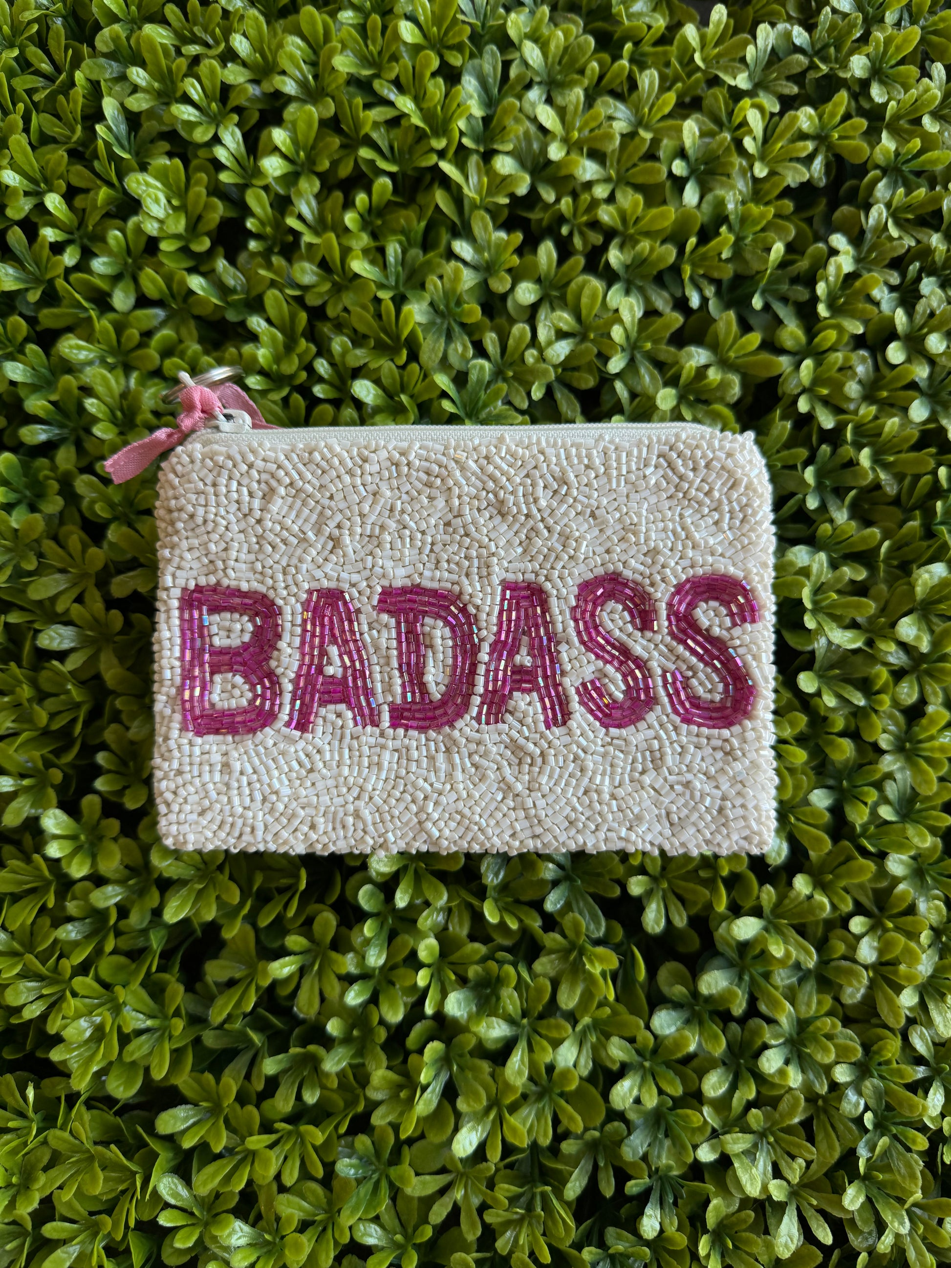 Badass Beaded Coin Purse - White/Pink