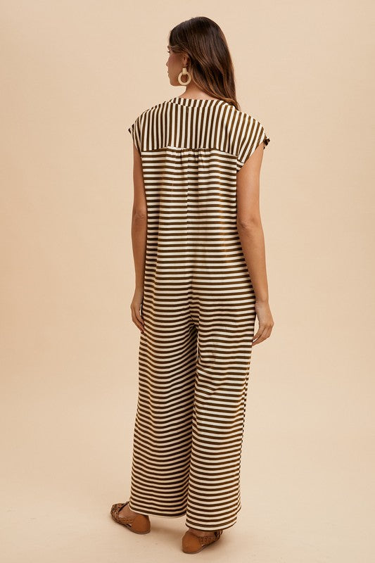 Logan Striped Jumpsuit - Mocha