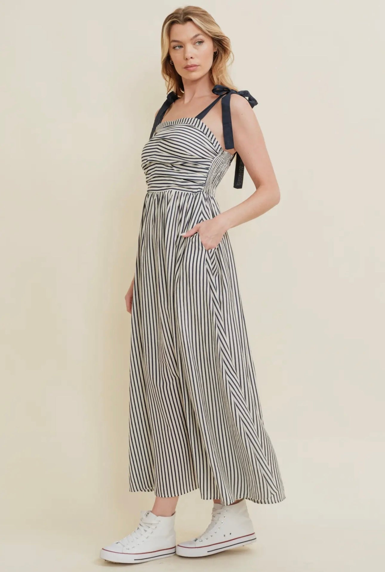 Navy Striped Maxi Dress