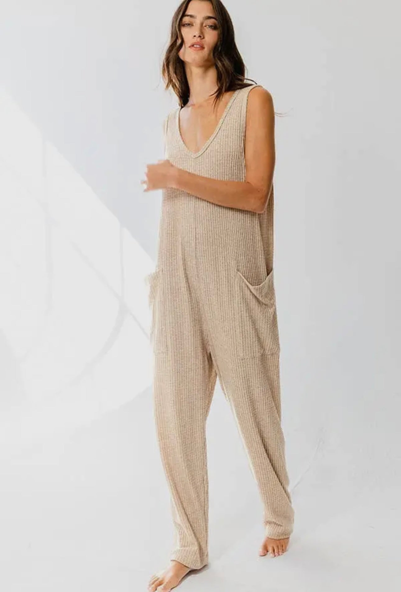 Oversized Knit Jumpsuit - Taupe