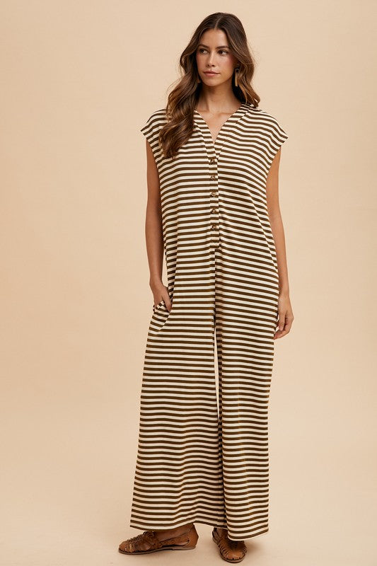 Logan Striped Jumpsuit - Mocha