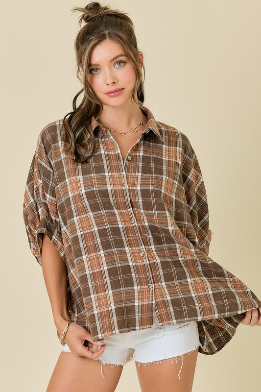 Oversized Plaid Button Up Shirt