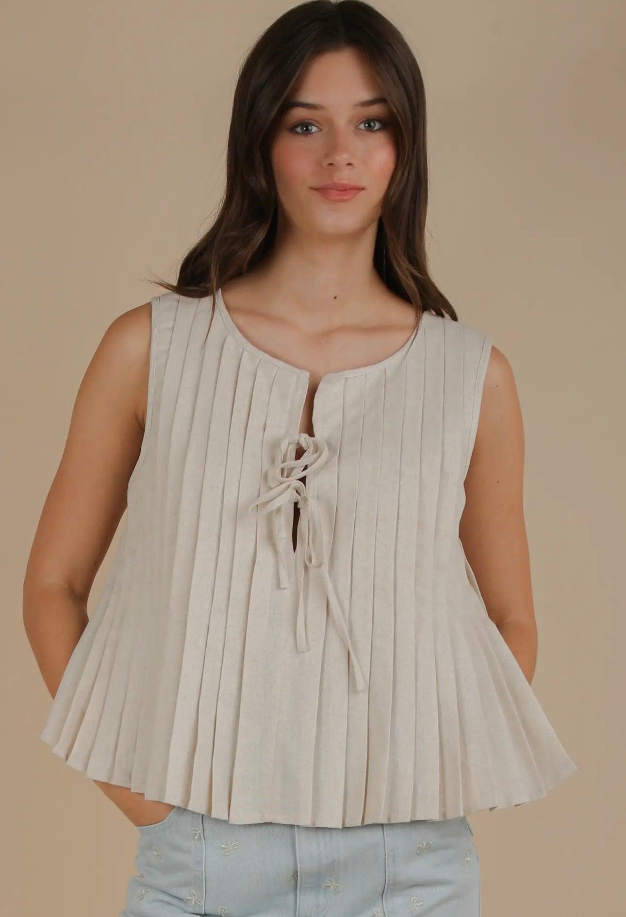 Basic Pleated Blouse - Oat