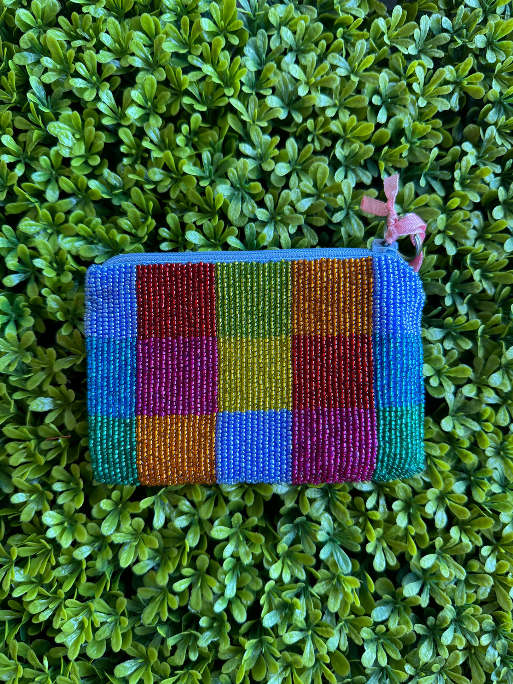 Checkered Beaded Coin Purse