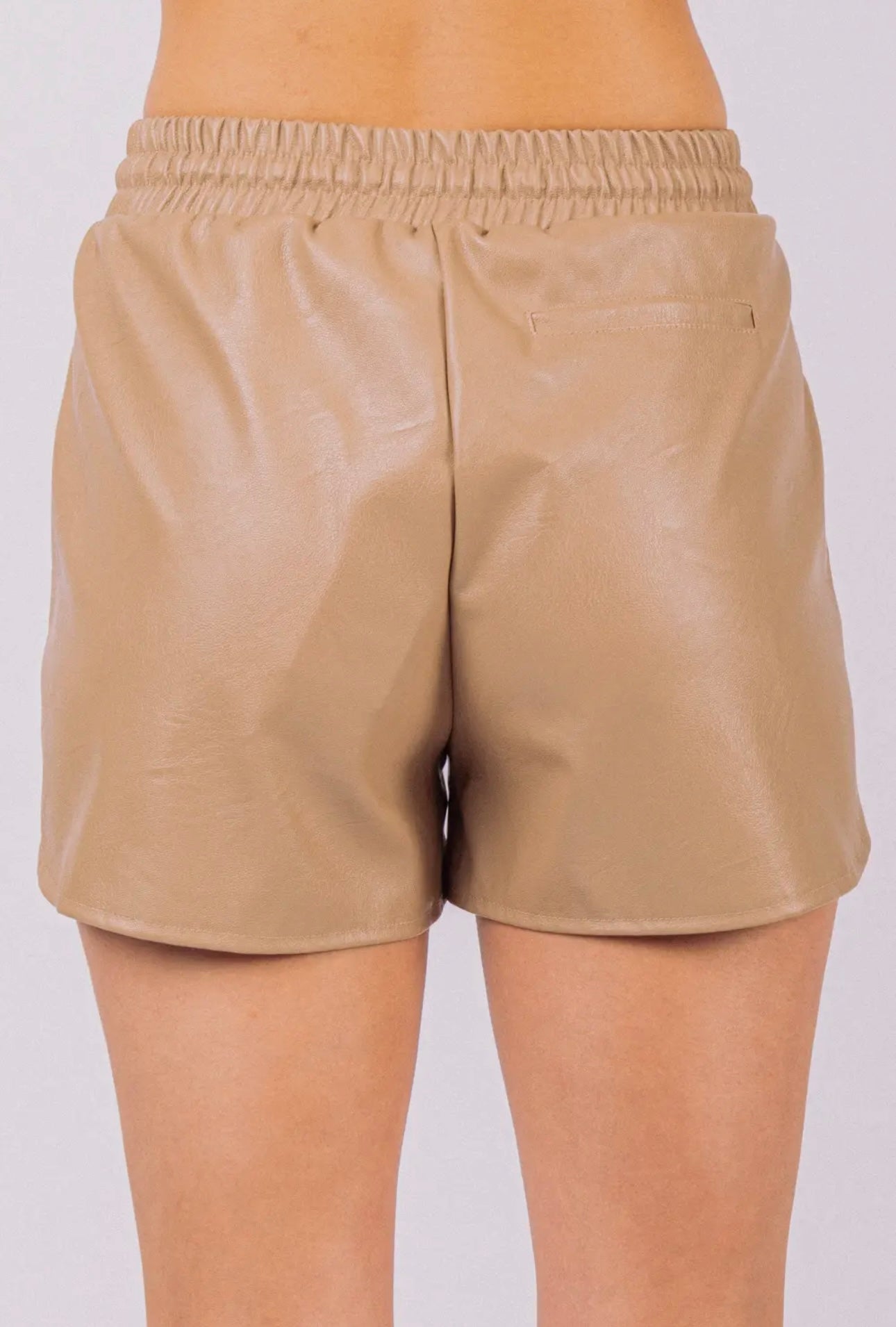 Faux Leather Shorts - Beige