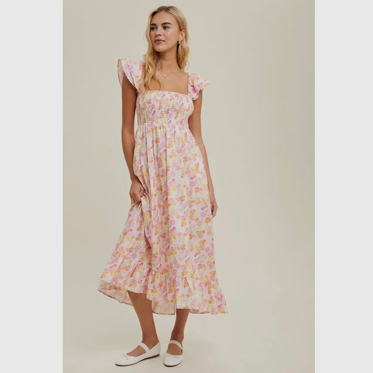 Floral Ruffled Midi Dress