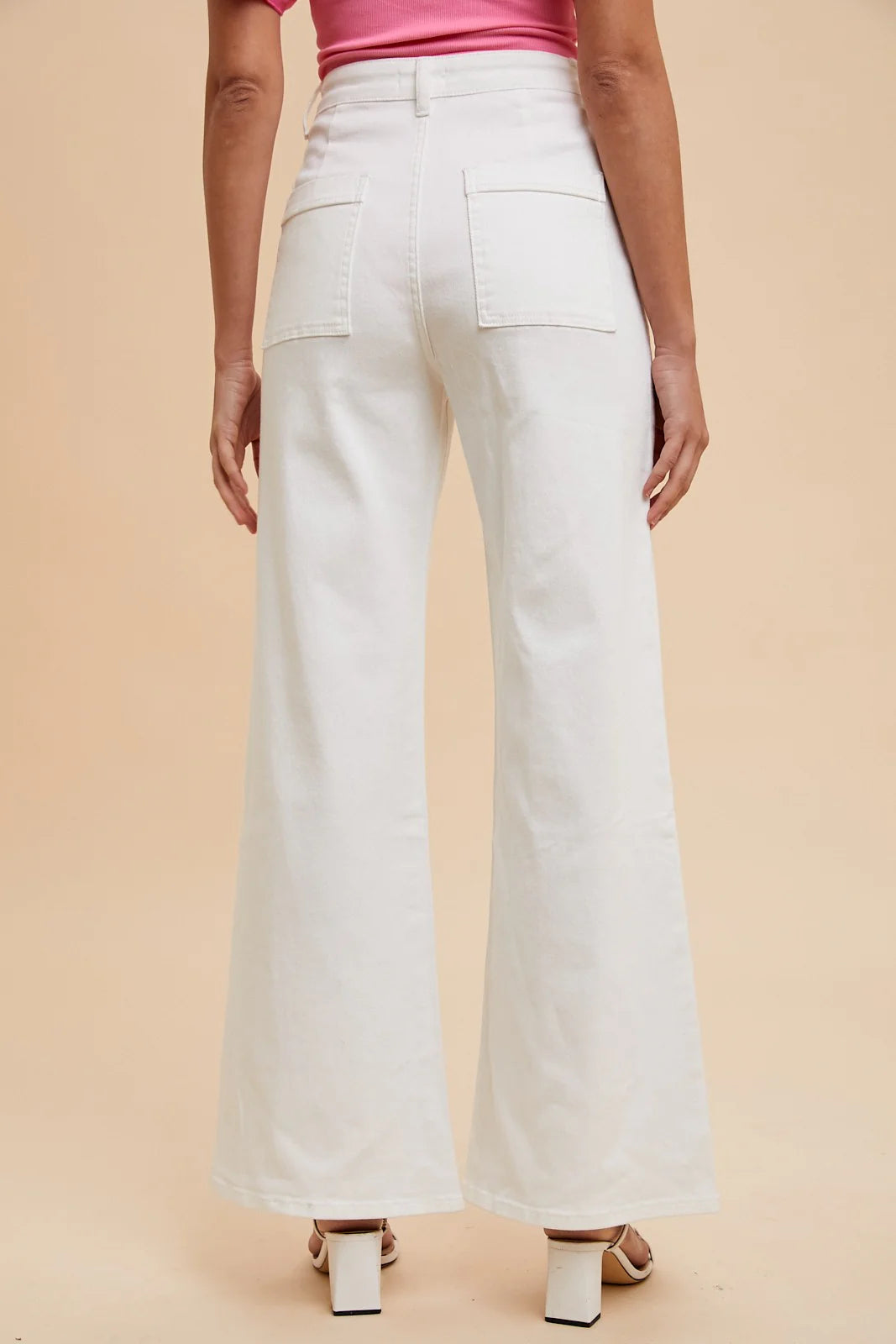 Front Pocket Wide Leg Jeans - White